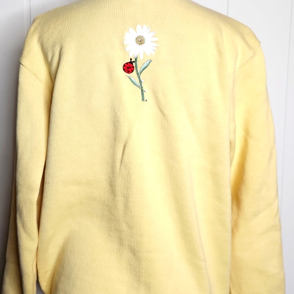 Butter Yellow Button Down Knit Cardigan W/ Butterflies Ladybugs. Cottagecore - Picture 6 of 13